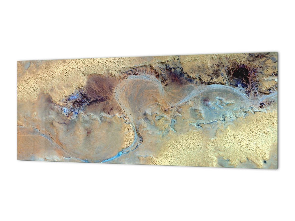 Glass kitchen panel with and w/o stainless steel back-coating: Winding river abstract photography