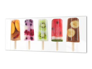 Glass kitchen panel with and w/o stainless steel back-coating: Fruit icecreams
