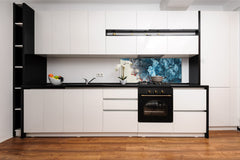 Glass kitchen panel with and w/o stainless steel back-coating: Paint in the water