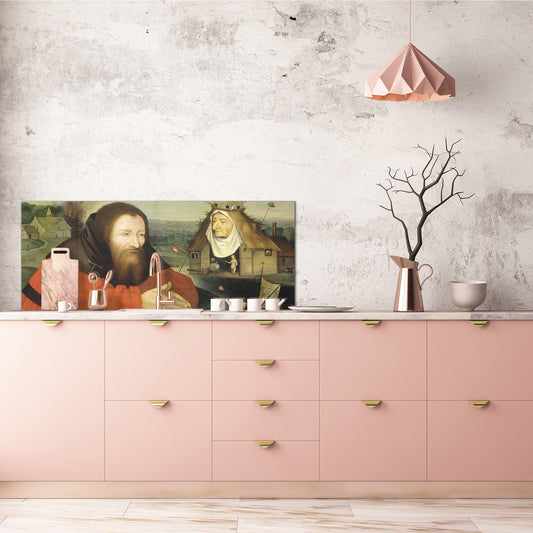 Glass backsplash w/ and w/o metal sheet backing with magnetic properties: The Temptation of St. Anthony by Hieronymus Bosch