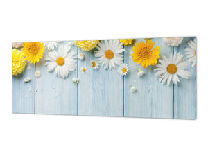 Glass backsplash w/ and w/o metal sheet backing with magnetic properties: Garden flowers