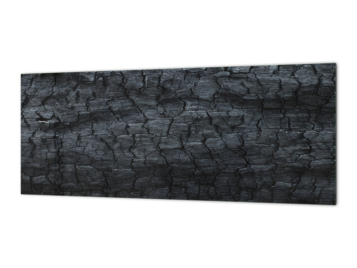 Glass backsplash w/ and w/o metal sheet backing with magnetic properties: Charcoal texture