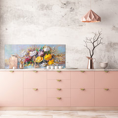 Large format horizontal backsplash - magnetic and non magnetic tempered glass: Painted flower pots