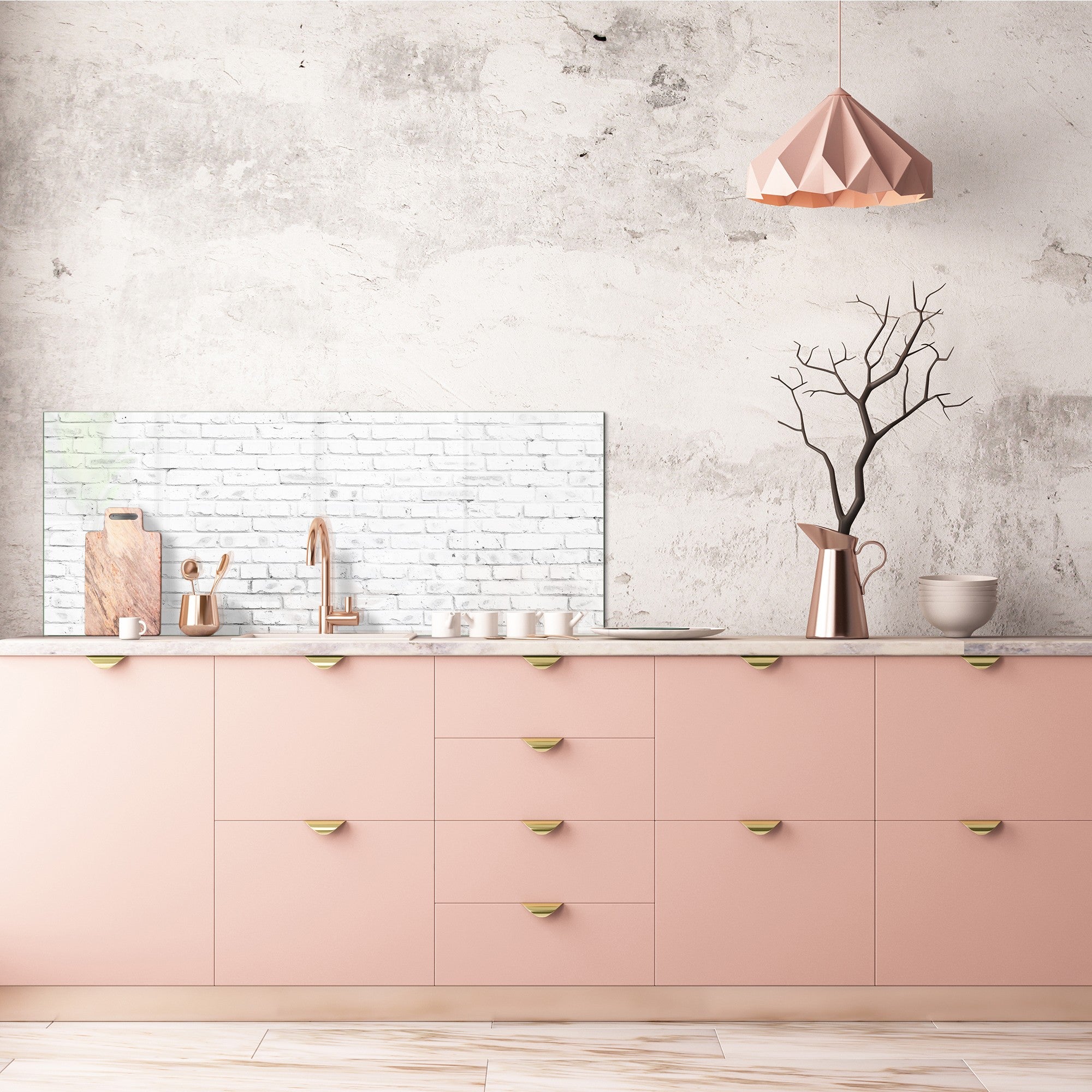 Large format horizontal backsplash - magnetic and non magnetic tempered glass: White bricks