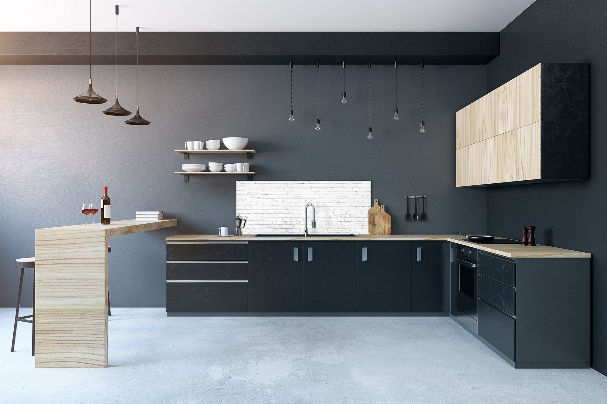 Large format horizontal backsplash - magnetic and non magnetic tempered glass: White bricks