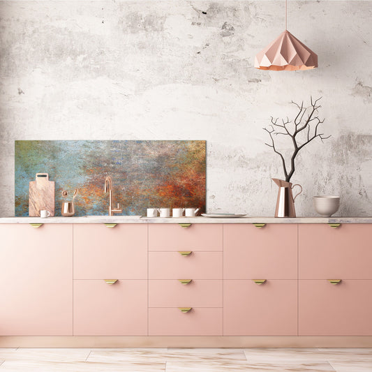 Large format horizontal backsplash - magnetic and non magnetic tempered glass: Rusted texture