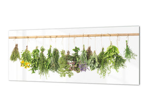 Large format horizontal backsplash - magnetic and non magnetic tempered glass: Hanging Fresh herbs