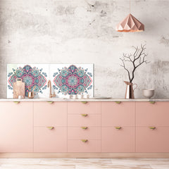Large format horizontal backsplash - magnetic and non magnetic tempered glass: Indian paisley mandalas