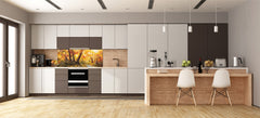 Large format horizontal backsplash - magnetic and non magnetic tempered glass: Orange forest