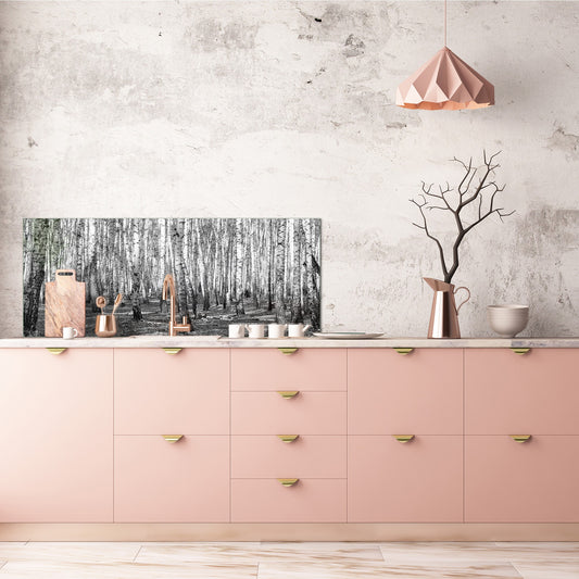 Large format horizontal backsplash - magnetic and non magnetic tempered glass: Birch forest