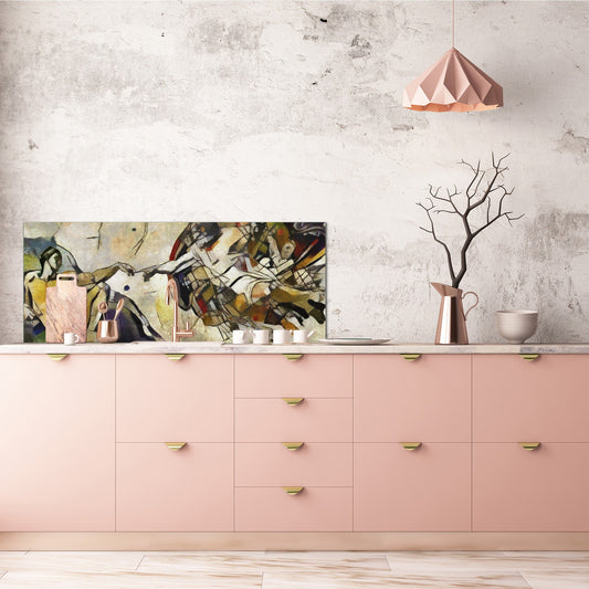 Large format horizontal backsplash - magnetic and non magnetic tempered glass: Creation of Adam fresco by Michelangelo