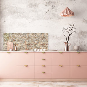 Glass splashback with metal backing in wide format - Kitchen tempered glass panel: Brick wall 3