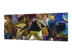 Glass splashback with metal backing in wide format - Kitchen tempered glass panel: Picasso style abstract