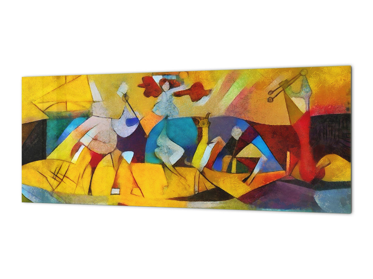 Glass splashback with metal backing in wide format - Kitchen tempered glass panel: Picasso applied to  Kandinsky style