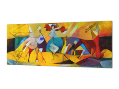 Glass splashback with metal backing in wide format - Kitchen tempered glass panel: Picasso applied to  Kandinsky style