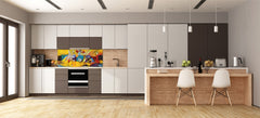Glass splashback with metal backing in wide format - Kitchen tempered glass panel: Picasso applied to  Kandinsky style