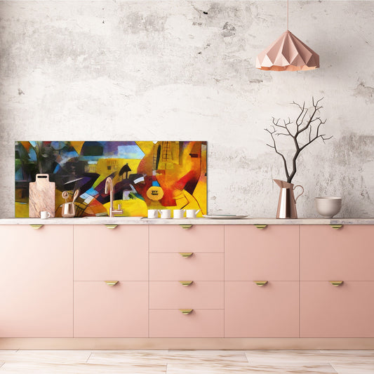 Glass splashback with metal backing in wide format - Kitchen tempered glass panel: Picasso applied to  Kandinsky style 2