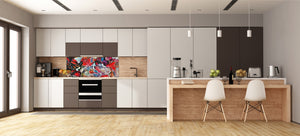 Glass splashback with metal backing in wide format - Kitchen tempered glass panel: Abstract - Picasso and Kandinsky mix
