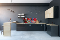 Glass splashback with metal backing in wide format - Kitchen tempered glass panel: Abstract - Picasso and Kandinsky mix