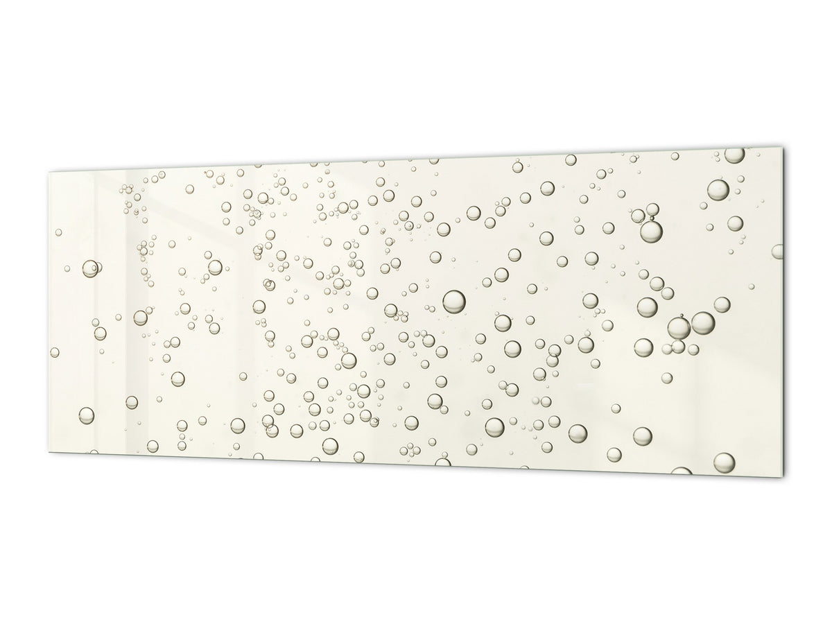 Glass splashback with metal backing in wide format - Kitchen tempered glass panel: Gas bubbles