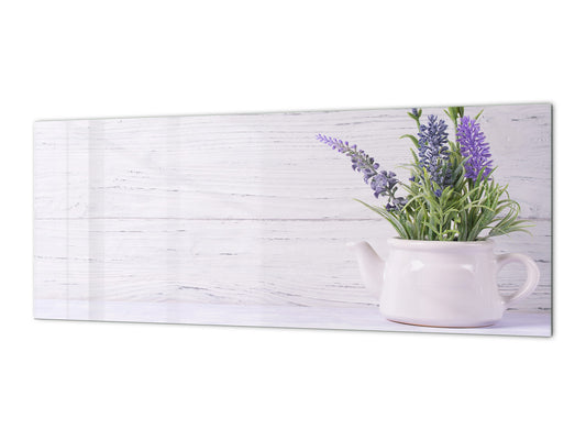 Stunning glass wall art - Wide format  backsplash with w/ & w/o stainless steel back: Flower on white background