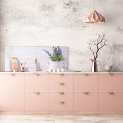 Stunning glass wall art - Wide format  backsplash with w/ & w/o stainless steel back: Flower on white background