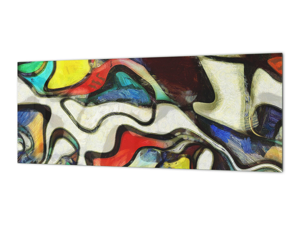 Stunning glass wall art - Wide format  backsplash with w/ & w/o stainless steel back: Mondrian style painting