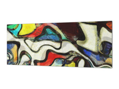 Stunning glass wall art - Wide format  backsplash with w/ & w/o stainless steel back: Mondrian style painting