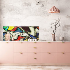 Stunning glass wall art - Wide format  backsplash with w/ & w/o stainless steel back: Mondrian style painting