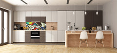 Stunning glass wall art - Wide format  backsplash with w/ & w/o stainless steel back: Mondrian style painting