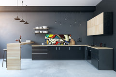 Stunning glass wall art - Wide format  backsplash with w/ & w/o stainless steel back: Mondrian style painting