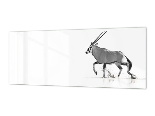 Stunning glass wall art - Wide format  backsplash with w/ & w/o stainless steel back: Black and white African life