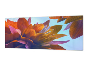 Wide-format tempered glass kitchen wall panel with metal backing - and without: Lily buds - Lotus flowers