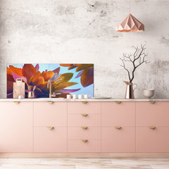 Wide-format tempered glass kitchen wall panel with metal backing - and without: Lily buds - Lotus flowers