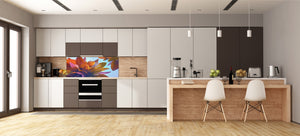 Wide-format tempered glass kitchen wall panel with metal backing - and without: Lily buds - Lotus flowers