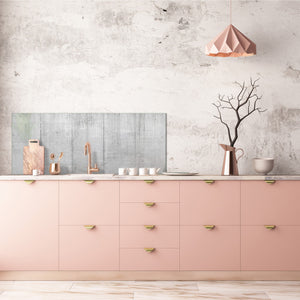 Wide-format tempered glass kitchen wall panel with metal backing - and without: Concrete wall texture