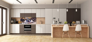 Wide-format tempered glass kitchen wall panel with metal backing - and without: Magic eye - oil on canvas
