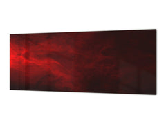 Wide-format tempered glass kitchen wall panel with metal backing - and without: Red luxury texture