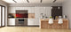 Wide-format tempered glass kitchen wall panel with metal backing - and without: Red luxury texture