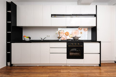 Wide-format tempered glass kitchen wall panel with metal backing - and without: Rose wine in glass