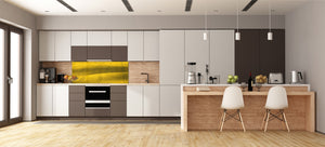 Wide-format tempered glass kitchen wall panel with metal backing - and without: Wavy fields in spring