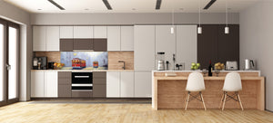 Wide-format tempered glass kitchen wall panel with metal backing - and without: Tram in Lisbon