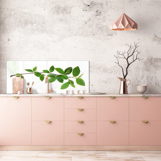 Breitformatiges Wandpaneel mit magnetischer und nicht magnetischer Metallblechrückseite: Grüner Baumzweig 