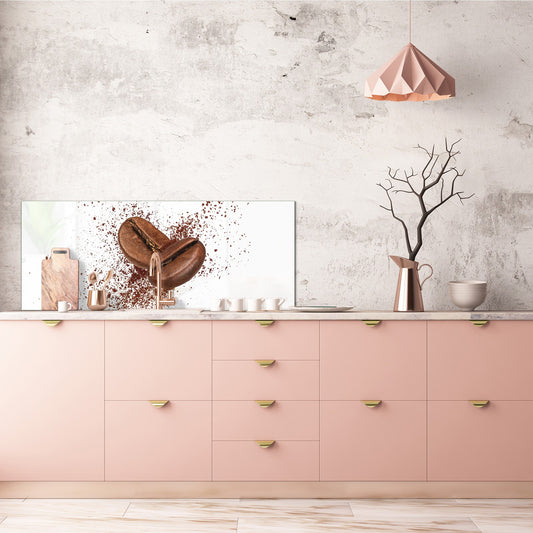 Toughened printed glass backsplash - Wide format steel coated wall glass backsplash: Coffee grains