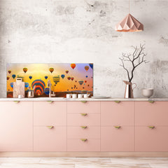Toughened printed glass backsplash - Wide format steel coated wall glass backsplash: Hot air balloons festival