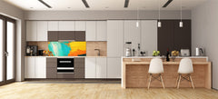 Toughened printed glass backsplash - Wide format steel coated wall glass backsplash: Abstract oil art