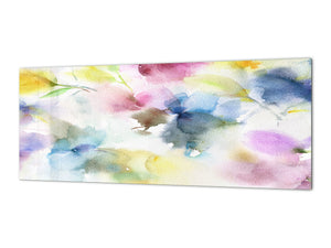 Toughened printed glass backsplash - Wide format steel coated wall glass backsplash: Watercolor flowers