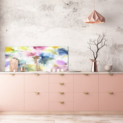 Toughened printed glass backsplash - Wide format steel coated wall glass backsplash: Watercolor flowers