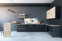 Toughened printed glass backsplash - Wide format steel coated wall glass backsplash: Watercolor flowers