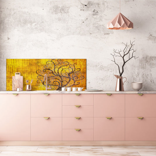 Toughened printed glass backsplash - Wide format steel coated wall glass backsplash: Tree by Gustav Klimt